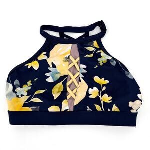 Oh LaLa Dancewear Navy Floral ladder back child med dance top bra EUC